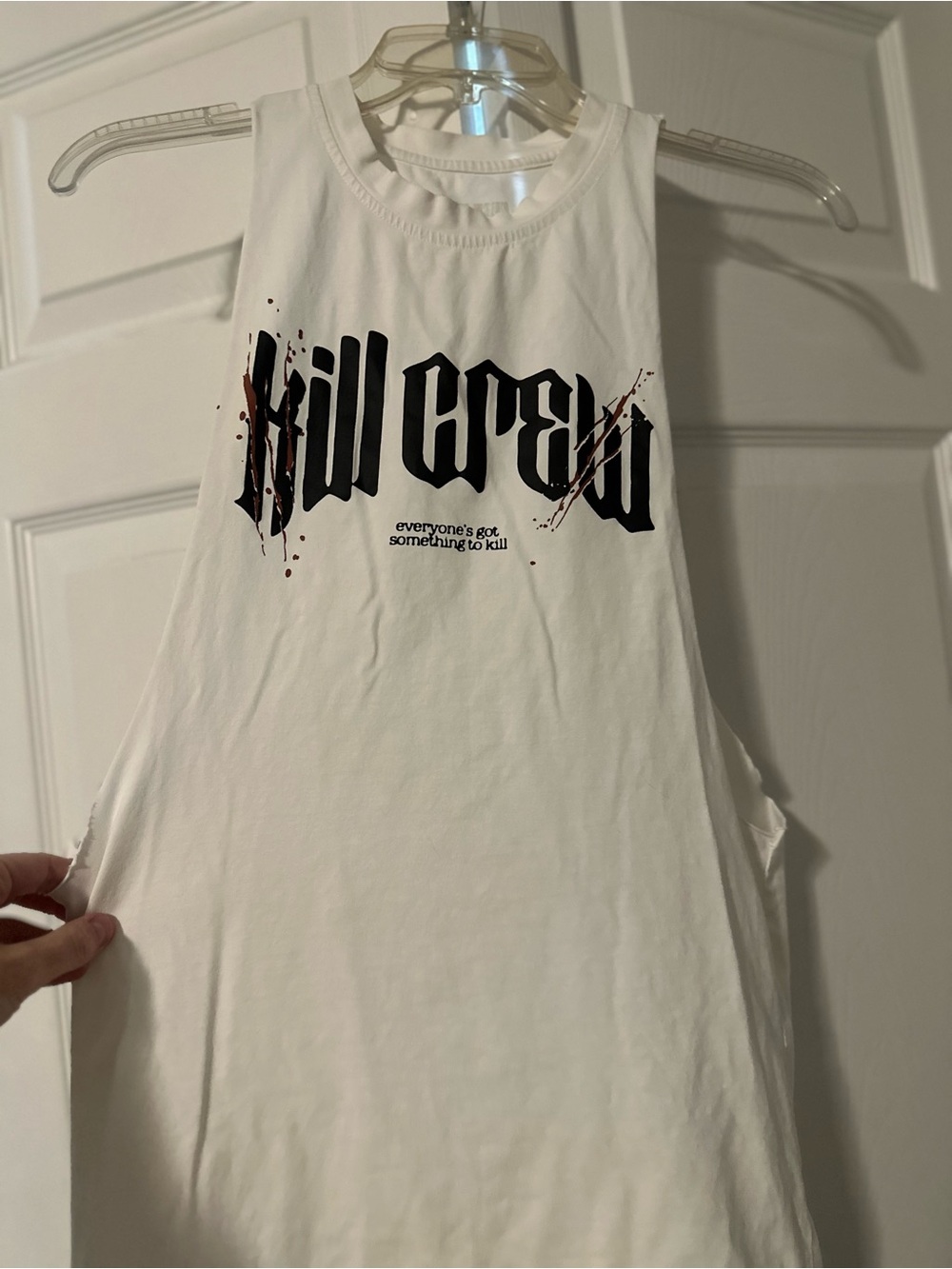 White "Kill Crew" Graphic CUTOFF Tank Top - Unisex XS